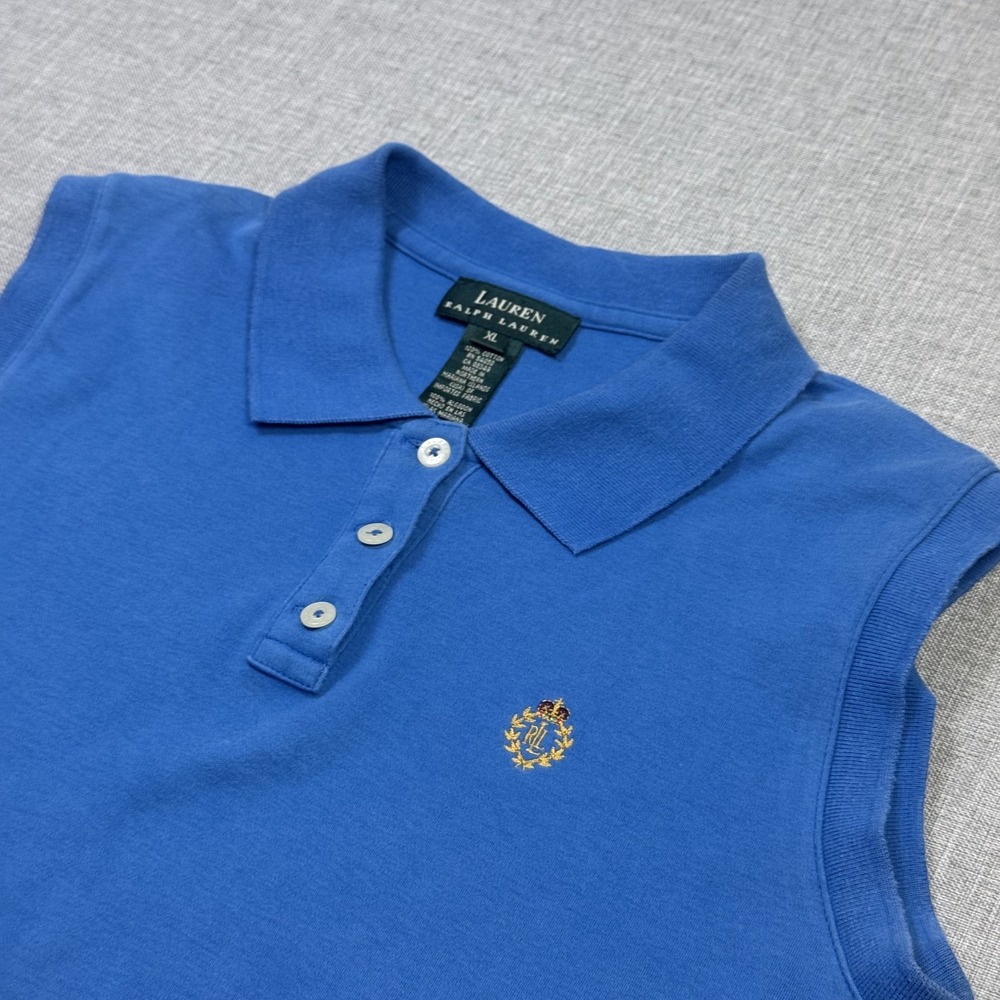Lauren Ralph Lauren Sleeveless Polo Womens XL Blue Embroidered Crest 100% Cotton